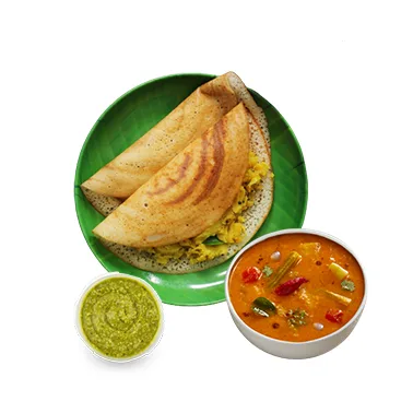 Masala dosa served with sambar and chutney